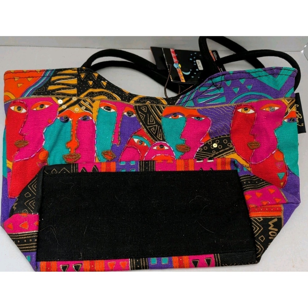 Laurel Burch Woman Spirit Small Colorful Tote Bag Beaded OpArt Abstract Geometri - Picture 11 of 11